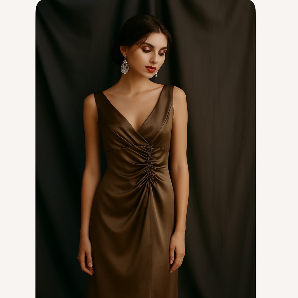 Betsy & Adam Olive Green Satin Wiggle Midi Cocktail Zippered Dress Women Size 4